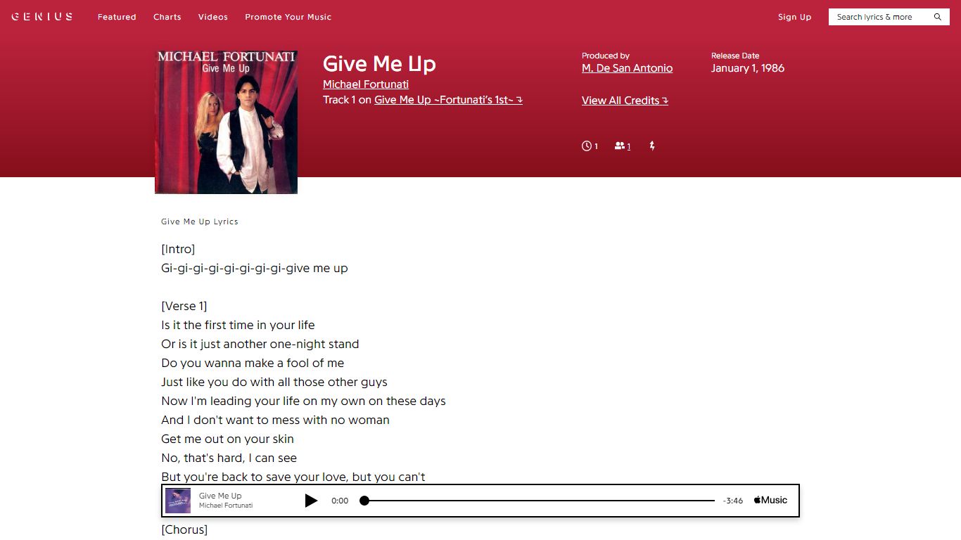 Michael Fortunati – Give Me Up Lyrics | Genius Lyrics